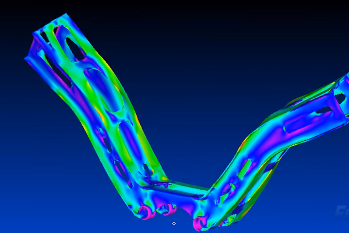 Stress result on a welded structural frame from a ModelWorks FEA study